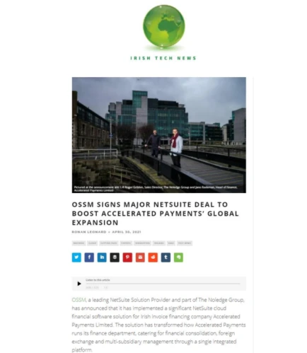 Website image showing OSSM Signs Major Netsuite Deal