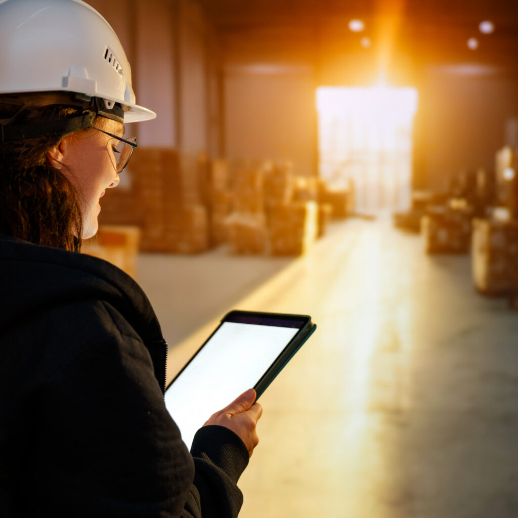 Young woman working in a warehouse using NetSuite to manage inventory and operations