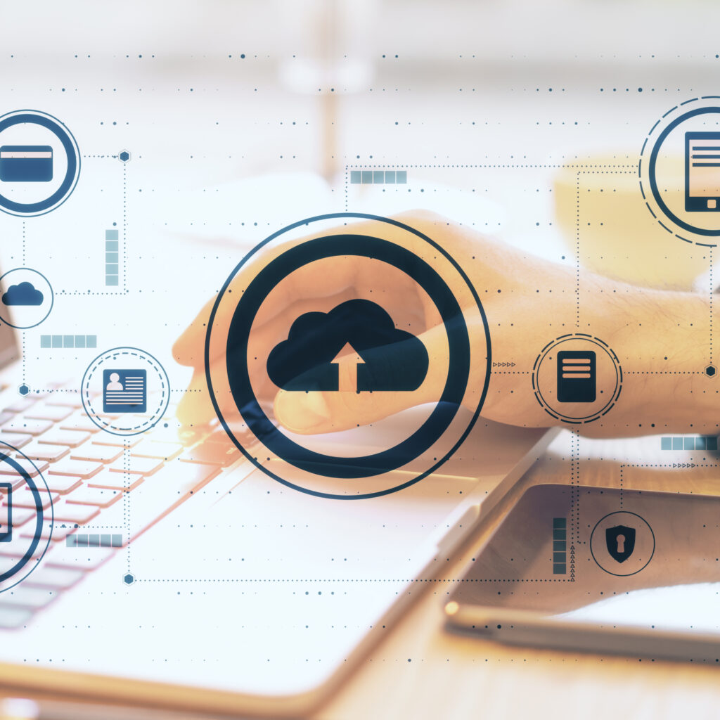 Cloud computing concept with laptop and tablet showing cloud ERP software dashboard for growing small businesses